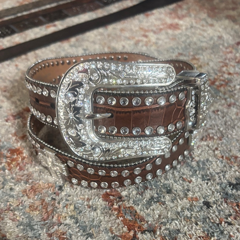 Brown Leather Belt with Silver Accents
